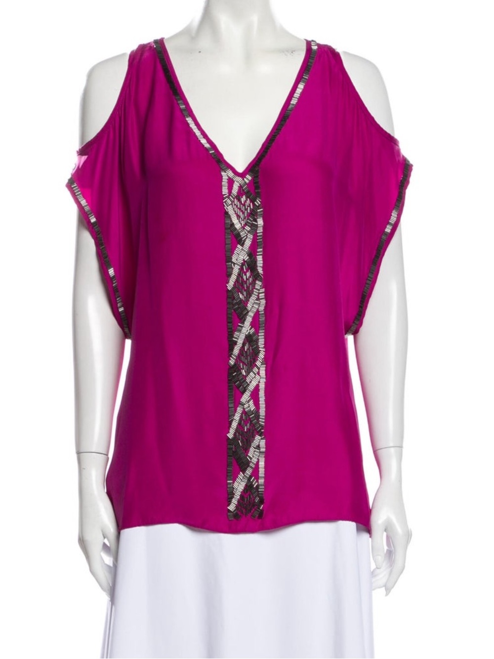 Parker NY 100% Silk Beaded Embellished V-Neck Blouse Top Magenta Purple